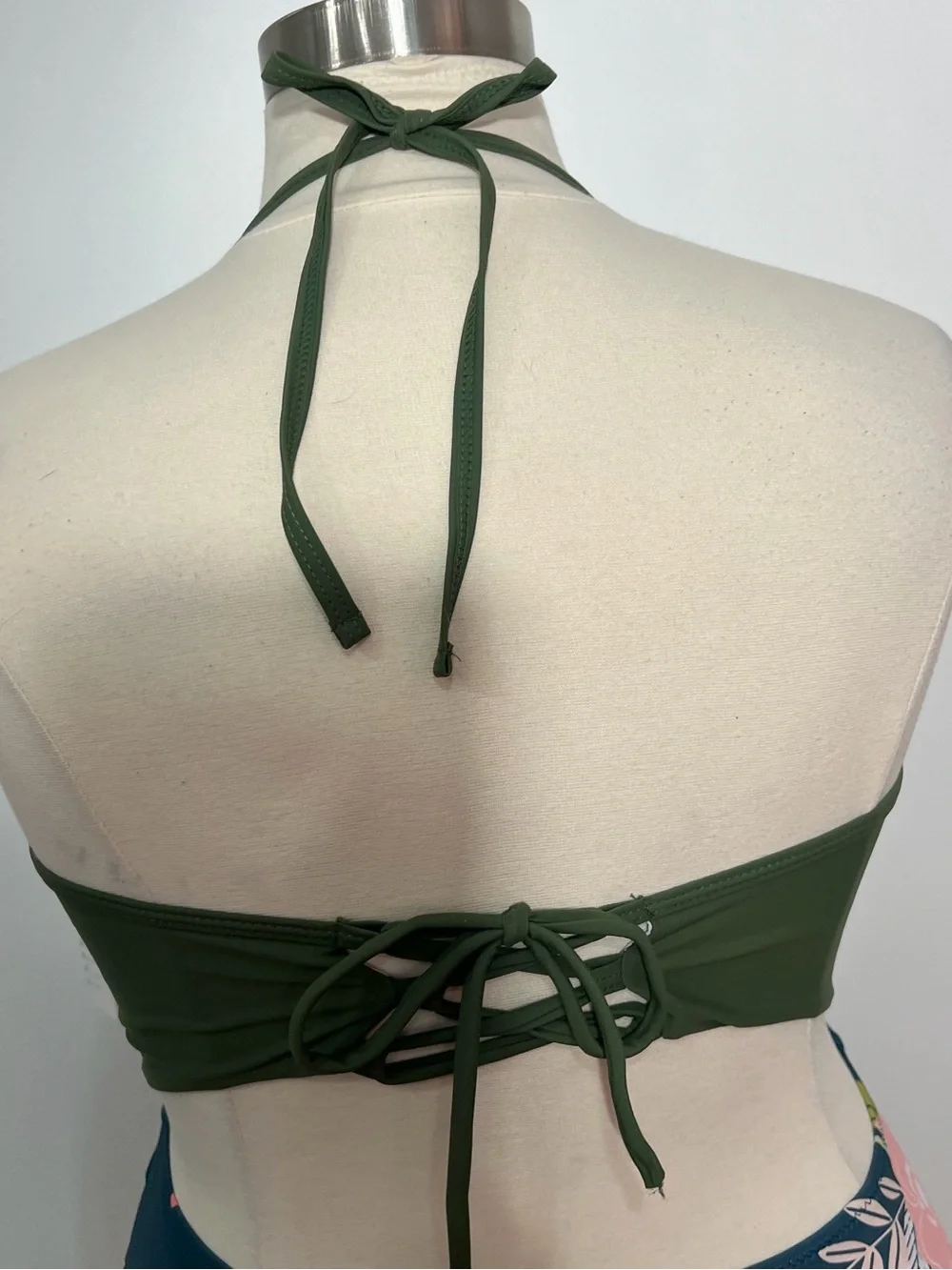 NWT‎ Beachsiss Olive Green & Teal Floral High-Waist One-Piece -- XL
